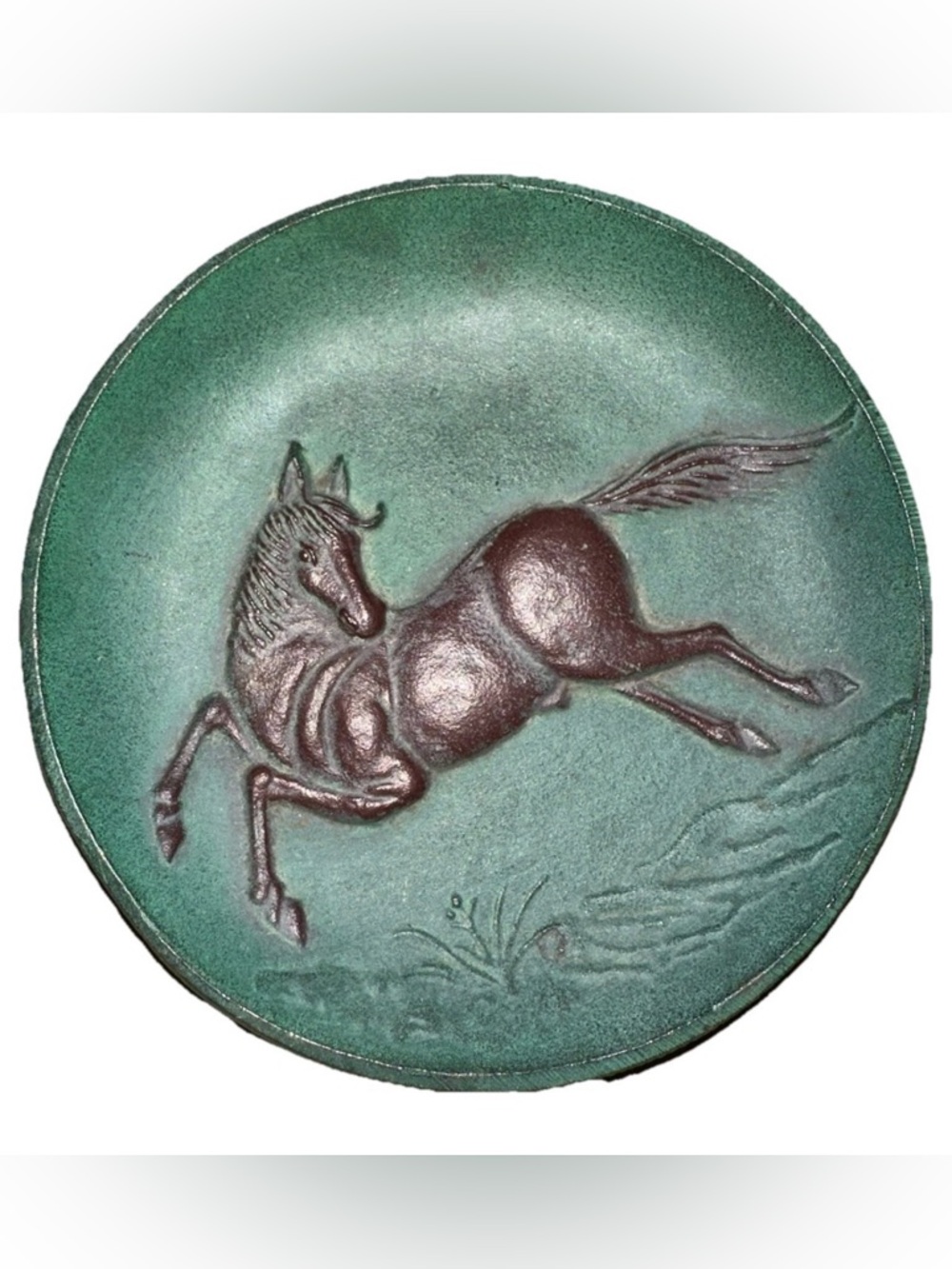 VTG Japanese Cast Iron Relief Sculpted Horse Coin Dish MCM Equestrian Mythical